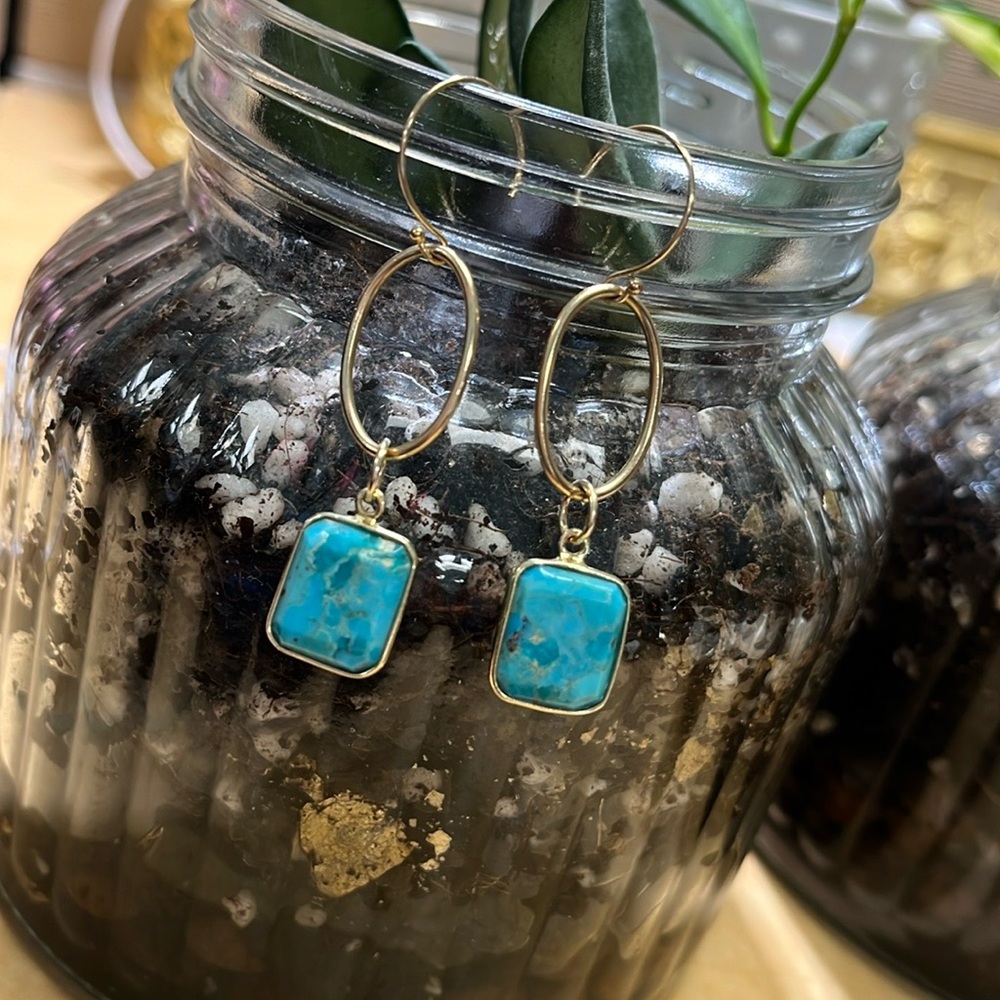 Hand Crafted Genuine Turquoise & gold hoop Earrings